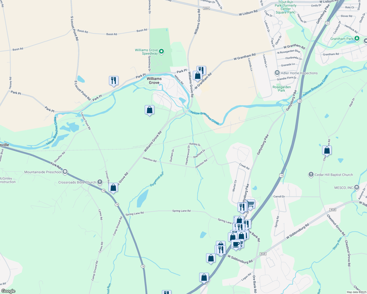 map of restaurants, bars, coffee shops, grocery stores, and more near 31 Ashley Dr in Dillsburg