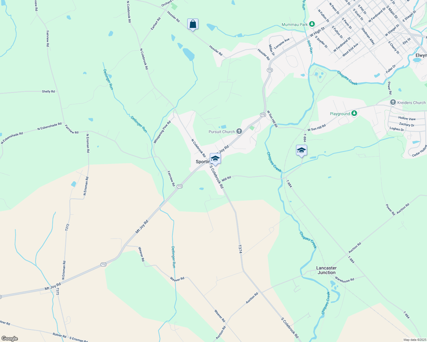 map of restaurants, bars, coffee shops, grocery stores, and more near 68 South Colebrook Road in Manheim