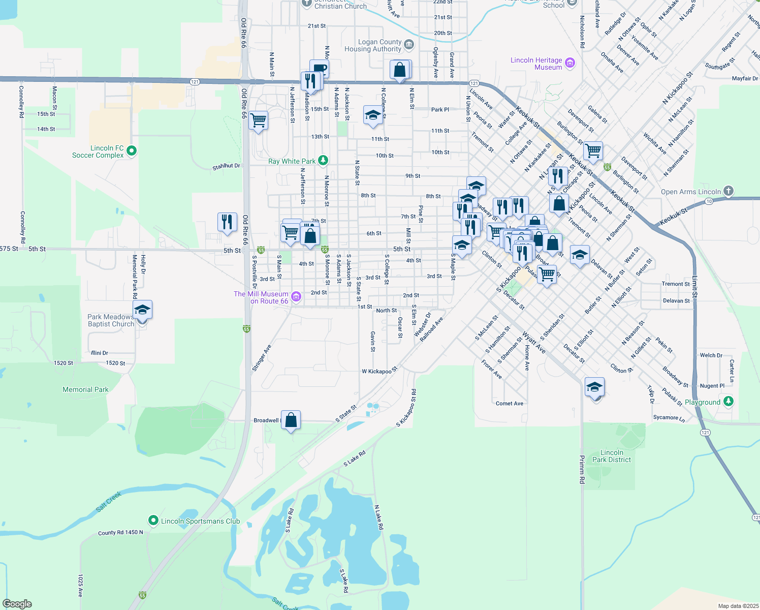 map of restaurants, bars, coffee shops, grocery stores, and more near 410 1st St in Lincoln