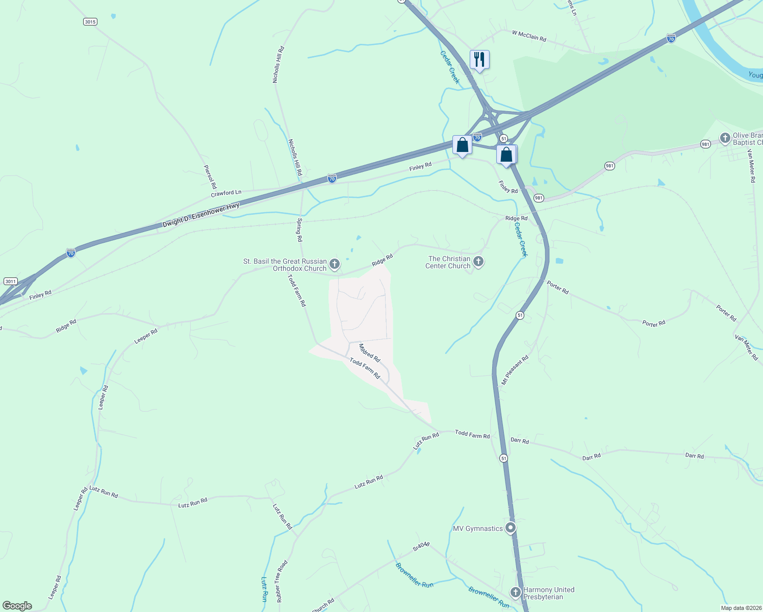 map of restaurants, bars, coffee shops, grocery stores, and more near 112 Alpine Circle in Belle Vernon