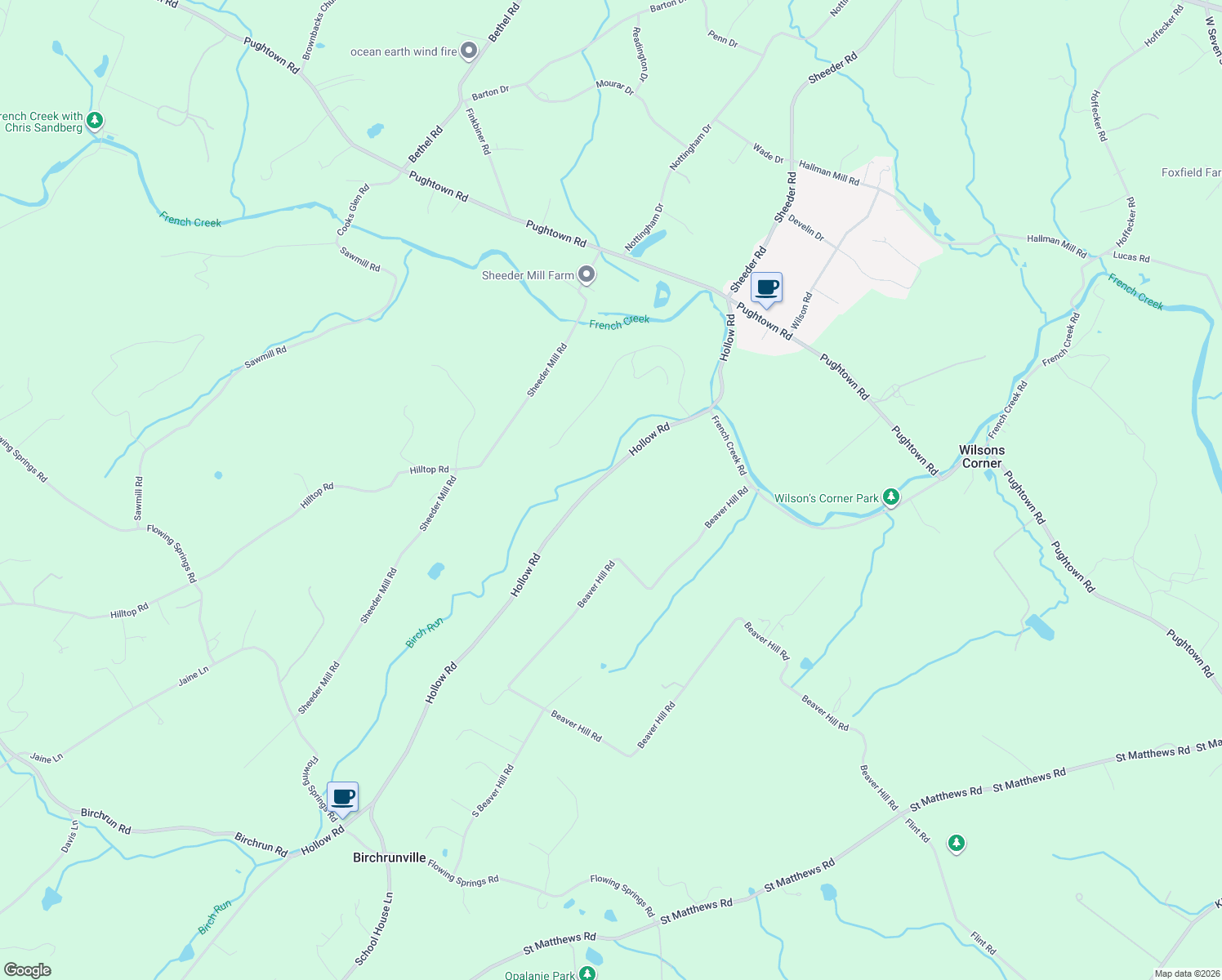 map of restaurants, bars, coffee shops, grocery stores, and more near 1685 Hollow Road in Chester Springs