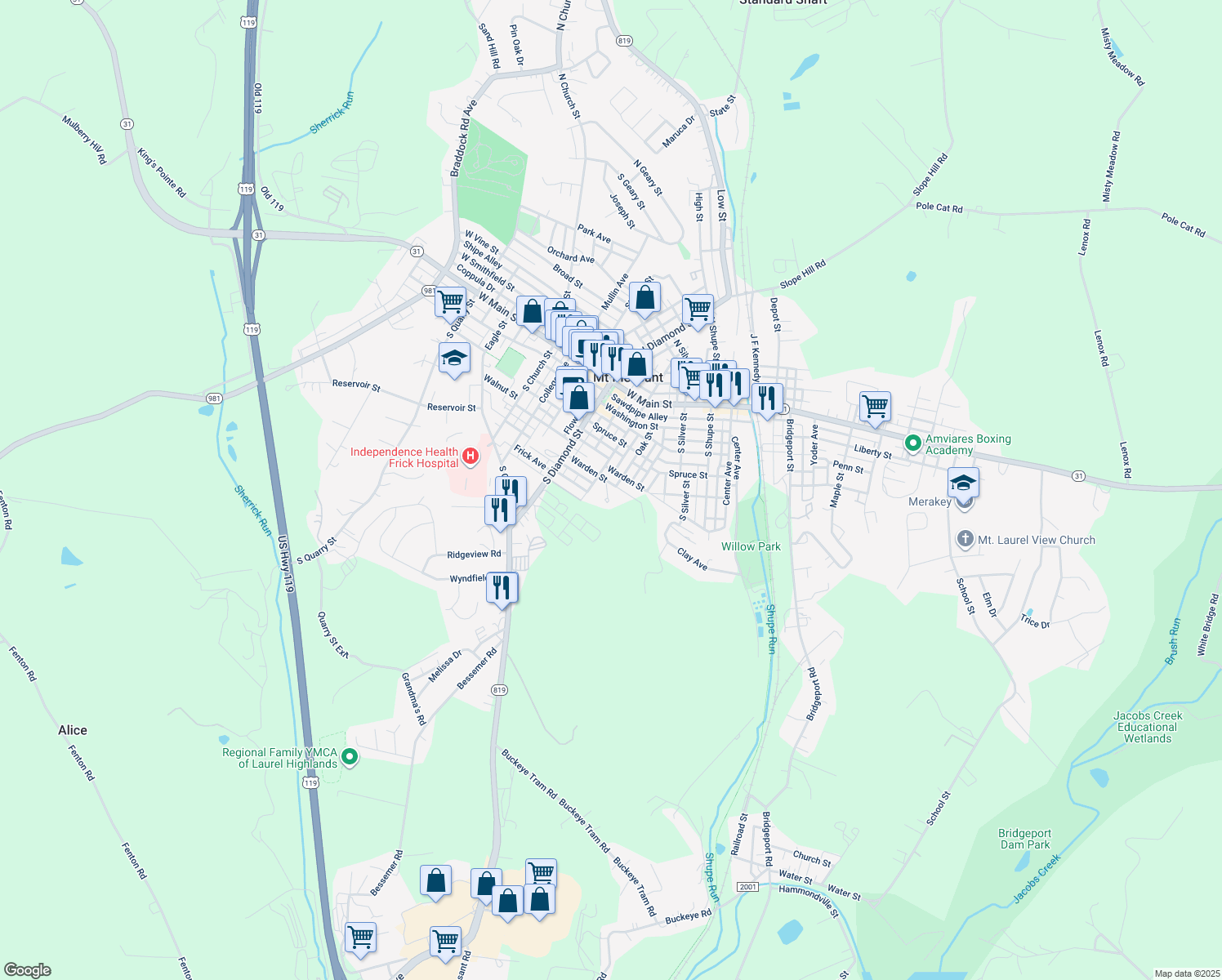 map of restaurants, bars, coffee shops, grocery stores, and more near 395 Warden Street in Mount Pleasant