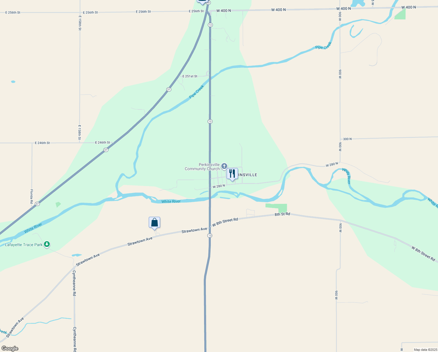 map of restaurants, bars, coffee shops, grocery stores, and more near 9944 West Center Street in Anderson