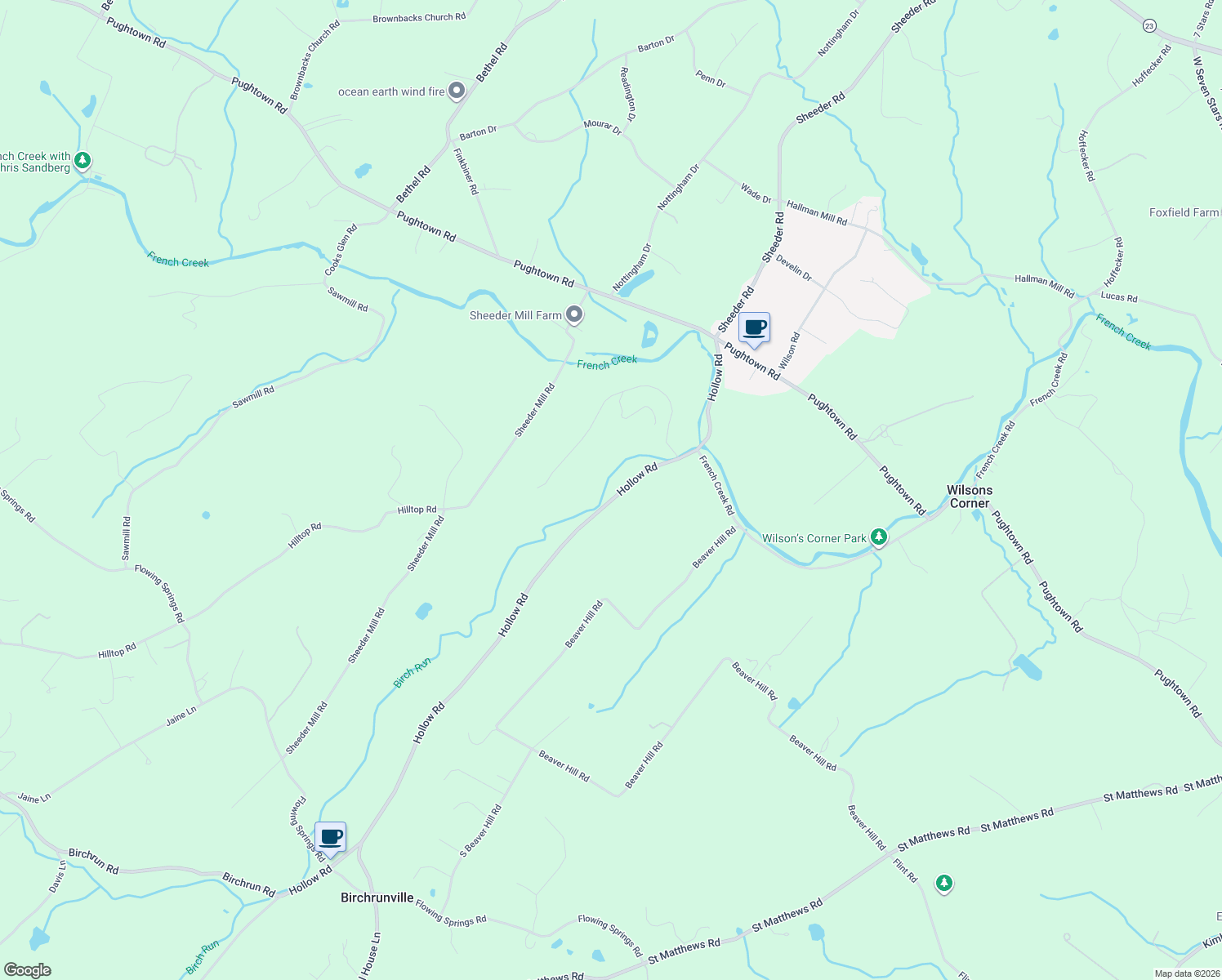 map of restaurants, bars, coffee shops, grocery stores, and more near 1685 Hollow Road in Chester Springs