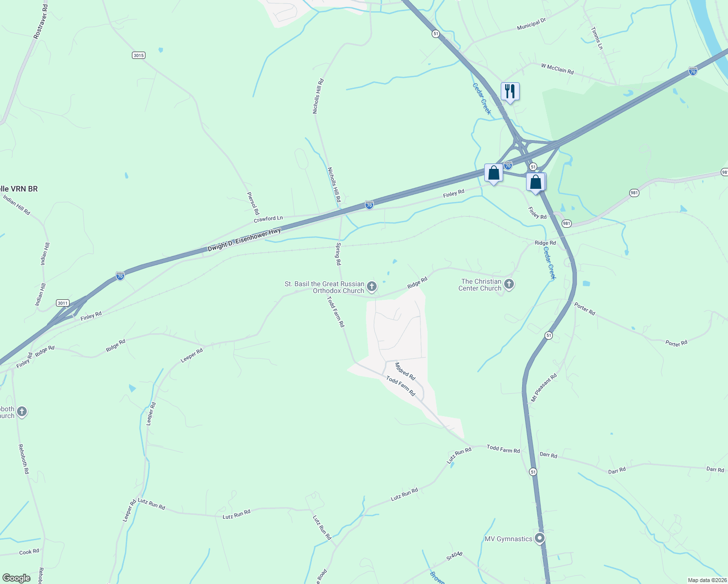 map of restaurants, bars, coffee shops, grocery stores, and more near 1443 Ridge Road in Belle Vernon