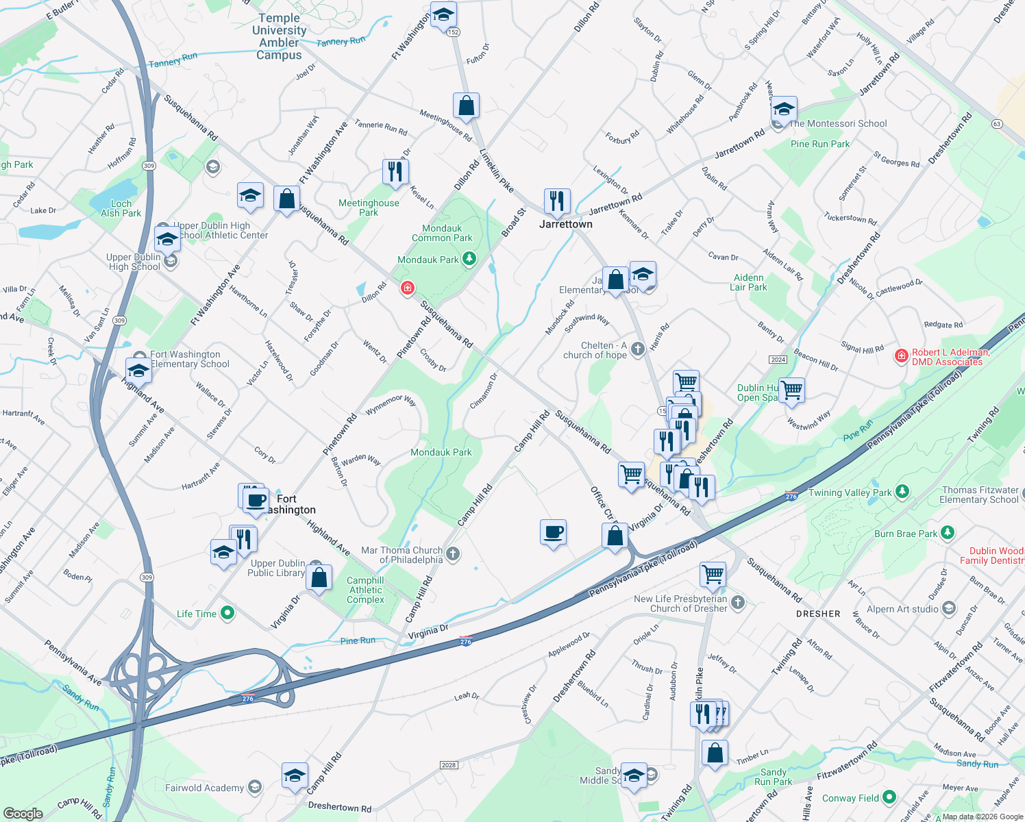 map of restaurants, bars, coffee shops, grocery stores, and more near 1353 Hideaway Circle in Fort Washington