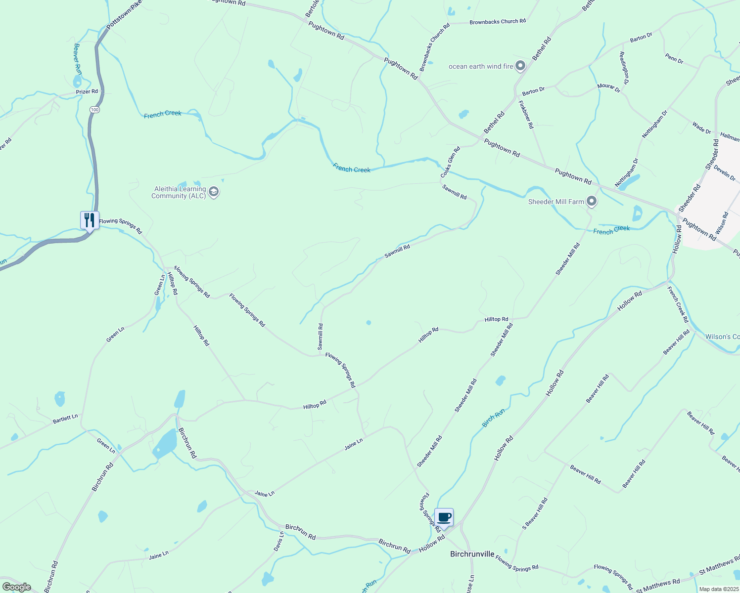 map of restaurants, bars, coffee shops, grocery stores, and more near 1682 Sawmill Road in Spring City