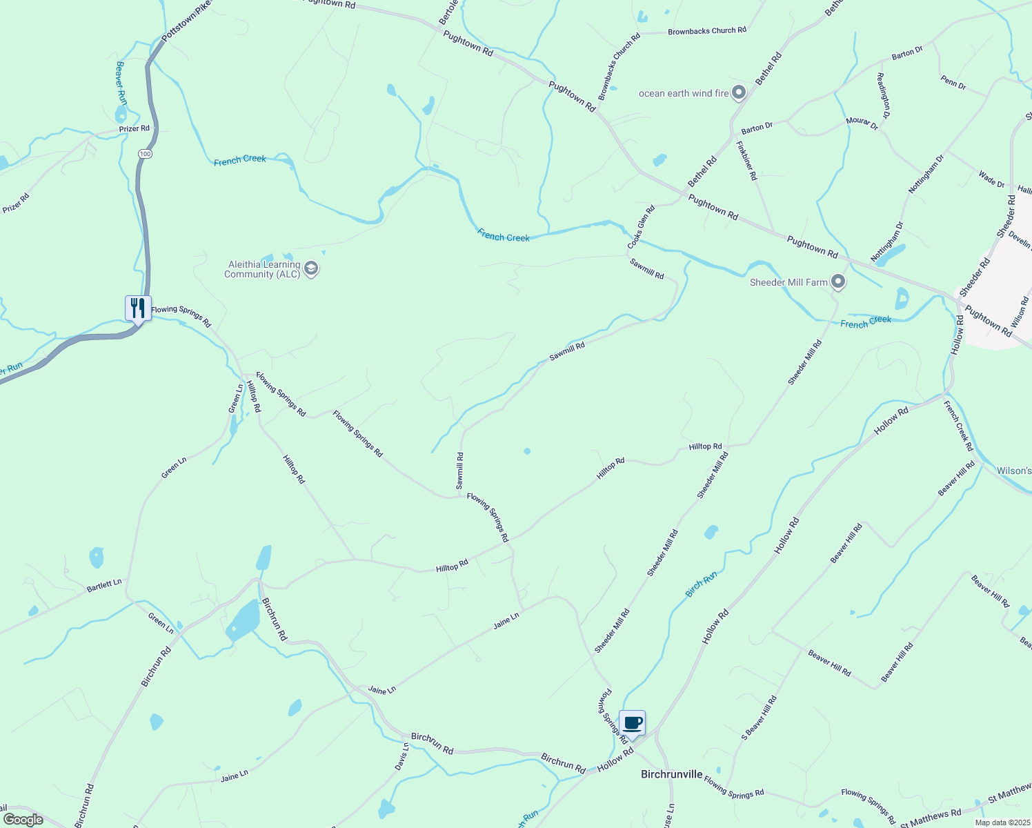 map of restaurants, bars, coffee shops, grocery stores, and more near 1682 Sawmill Road in Spring City