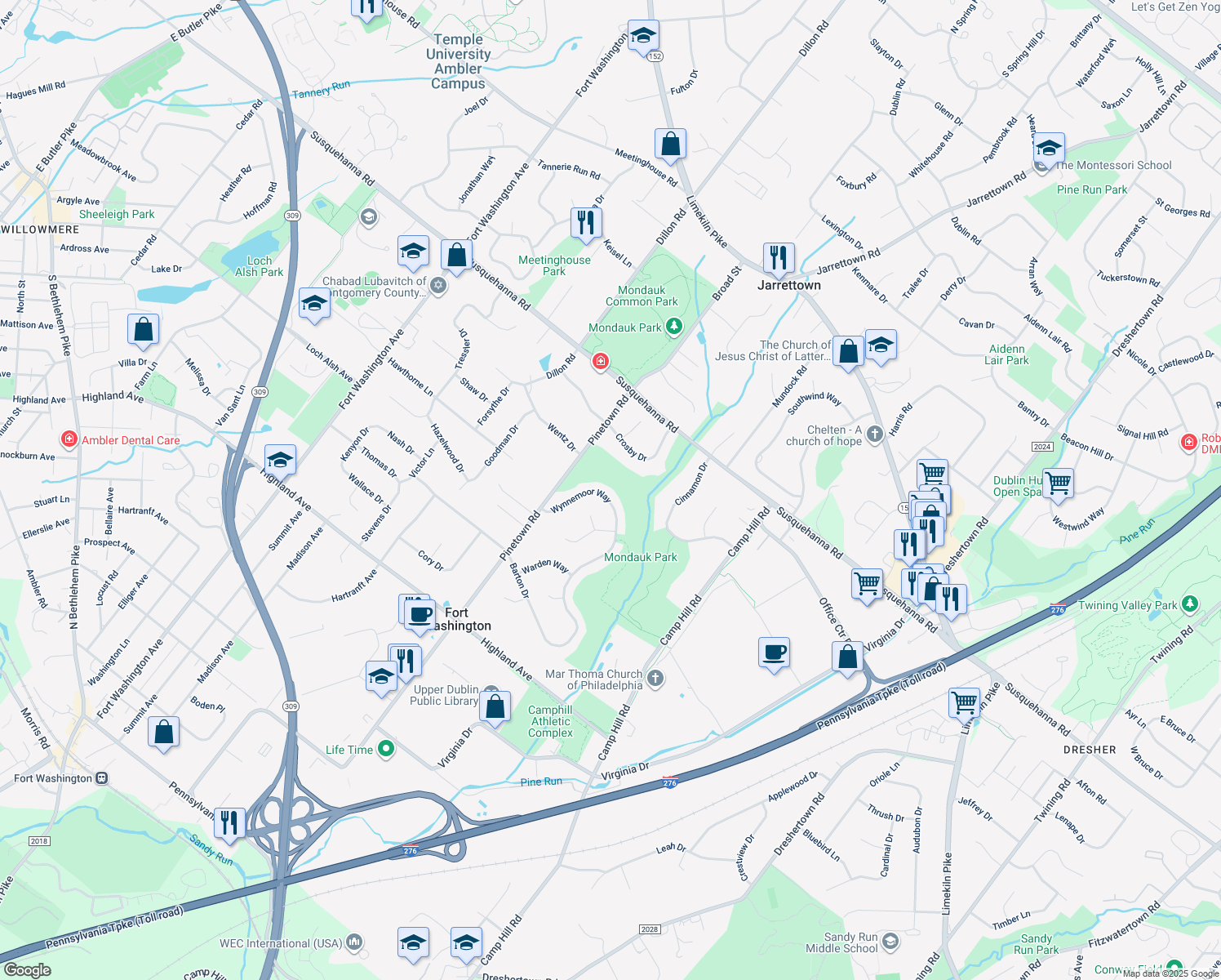 map of restaurants, bars, coffee shops, grocery stores, and more near 1521 Wynnemoor Way in Fort Washington