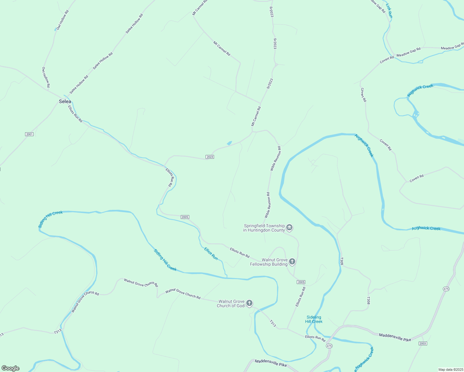 map of restaurants, bars, coffee shops, grocery stores, and more near Pine Ridge Drive in Huntingdon County