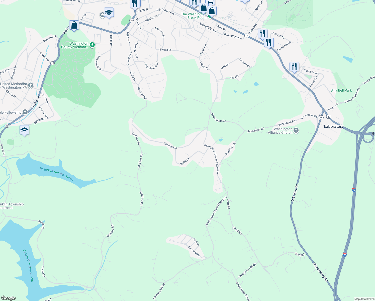 map of restaurants, bars, coffee shops, grocery stores, and more near 7 Farabee Street in Washington