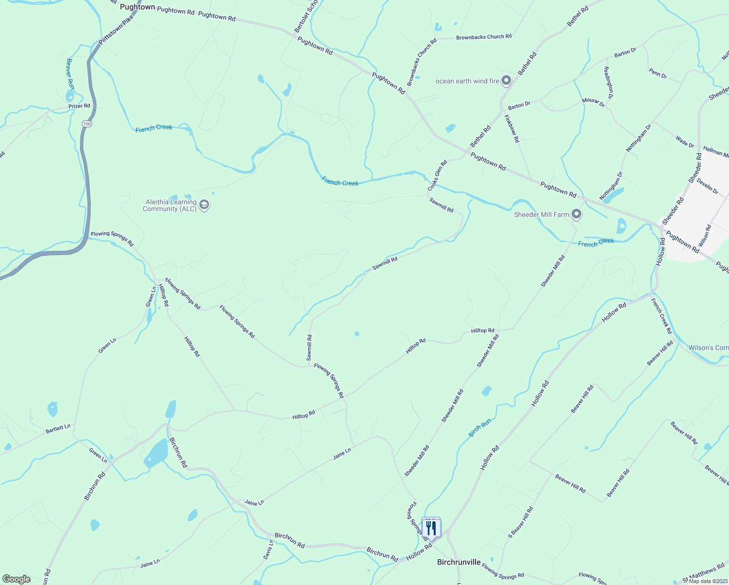 map of restaurants, bars, coffee shops, grocery stores, and more near 1728 Sawmill Road in Spring City