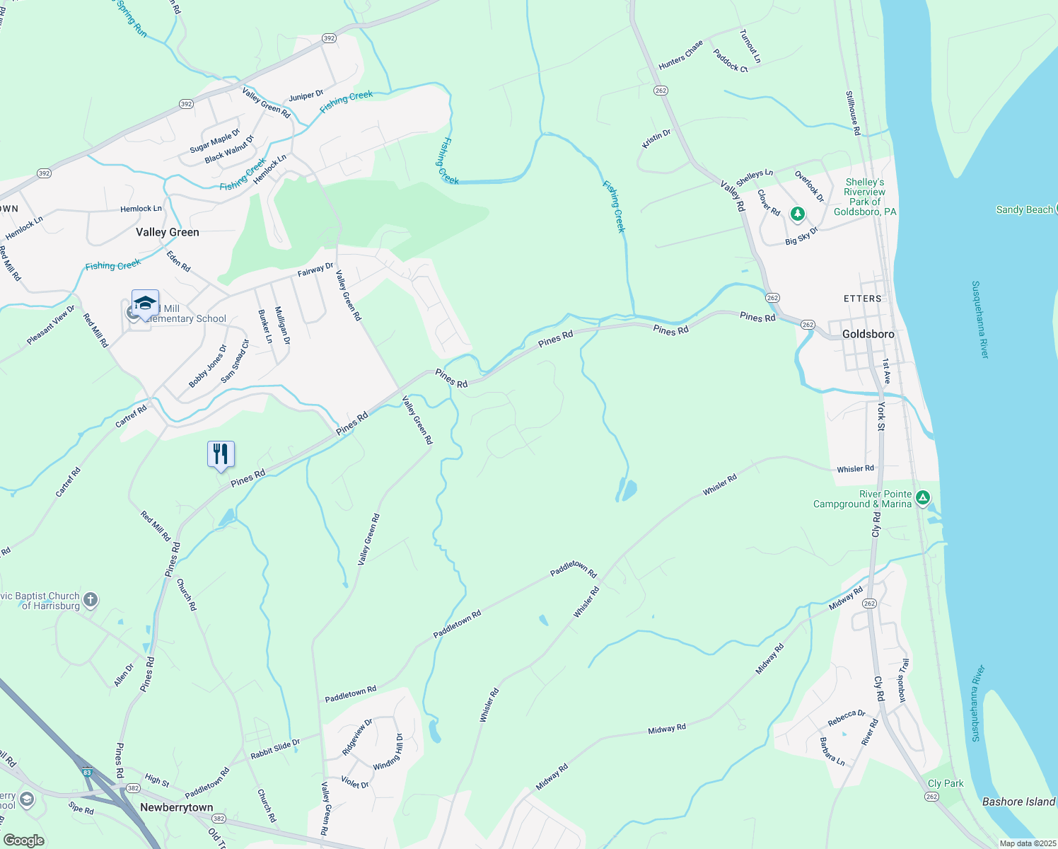 map of restaurants, bars, coffee shops, grocery stores, and more near 140 Red Maple Drive in York County