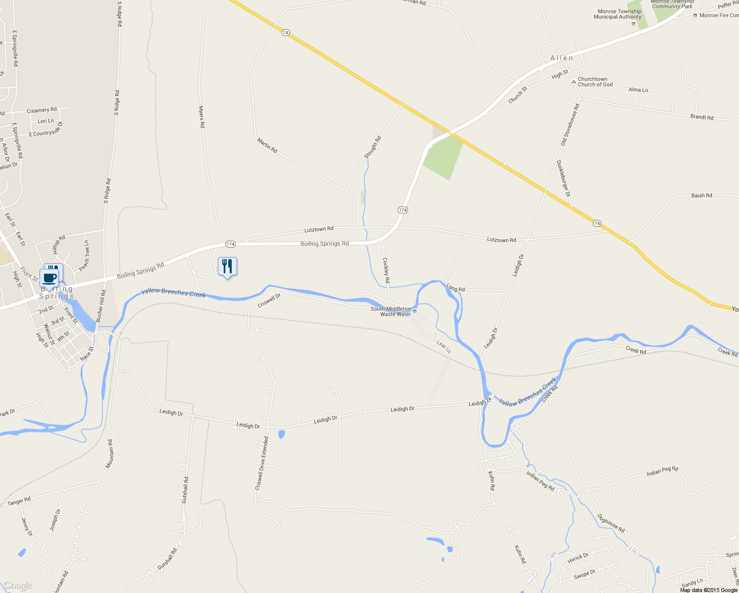 map of restaurants, bars, coffee shops, grocery stores, and more near 1467 Cockleys Meadow Drive in Boiling Springs