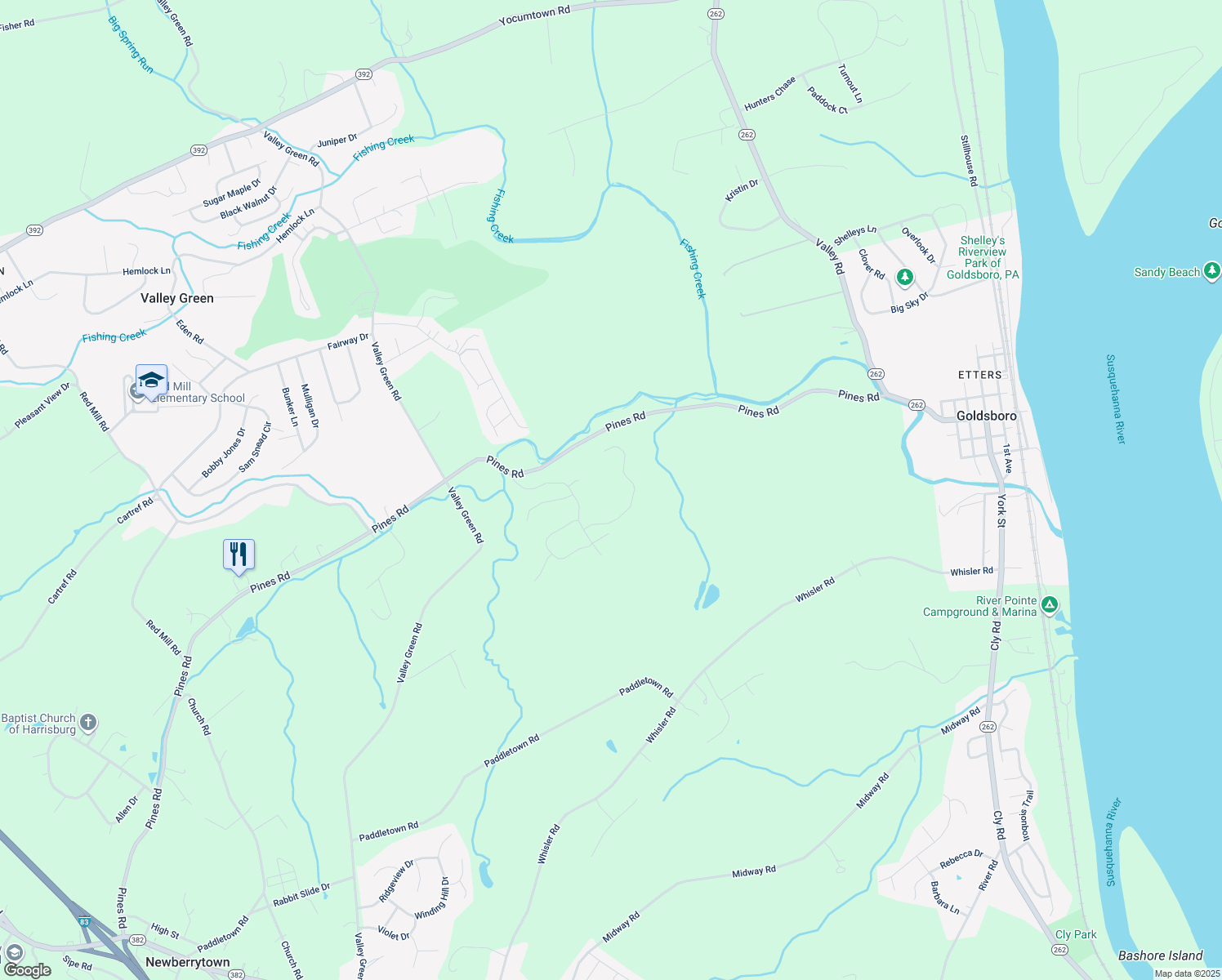 map of restaurants, bars, coffee shops, grocery stores, and more near 140 Red Maple Drive in York County