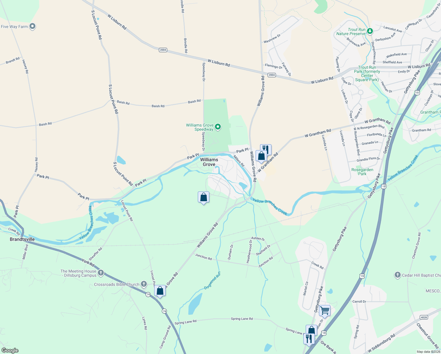 map of restaurants, bars, coffee shops, grocery stores, and more near in Dillsburg