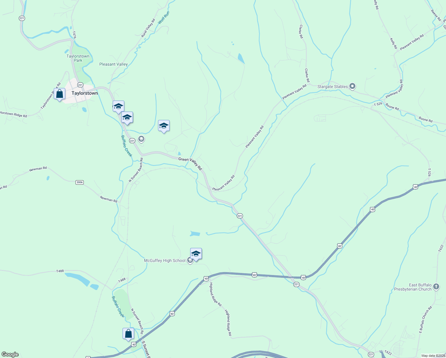 map of restaurants, bars, coffee shops, grocery stores, and more near 35 Pleasant Valley Road in Claysville