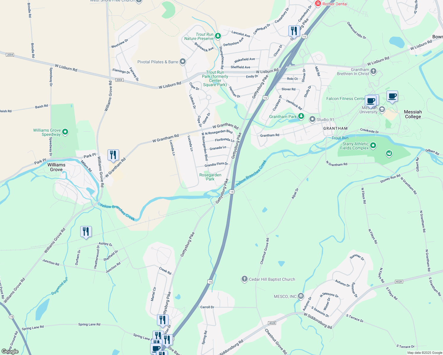 map of restaurants, bars, coffee shops, grocery stores, and more near 1128 Gettysburg Pike in Mechanicsburg