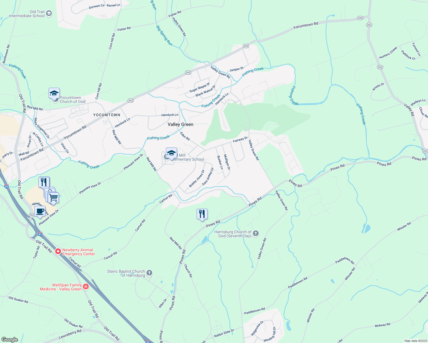 map of restaurants, bars, coffee shops, grocery stores, and more near 80 Sam Snead Circle in Goldsboro