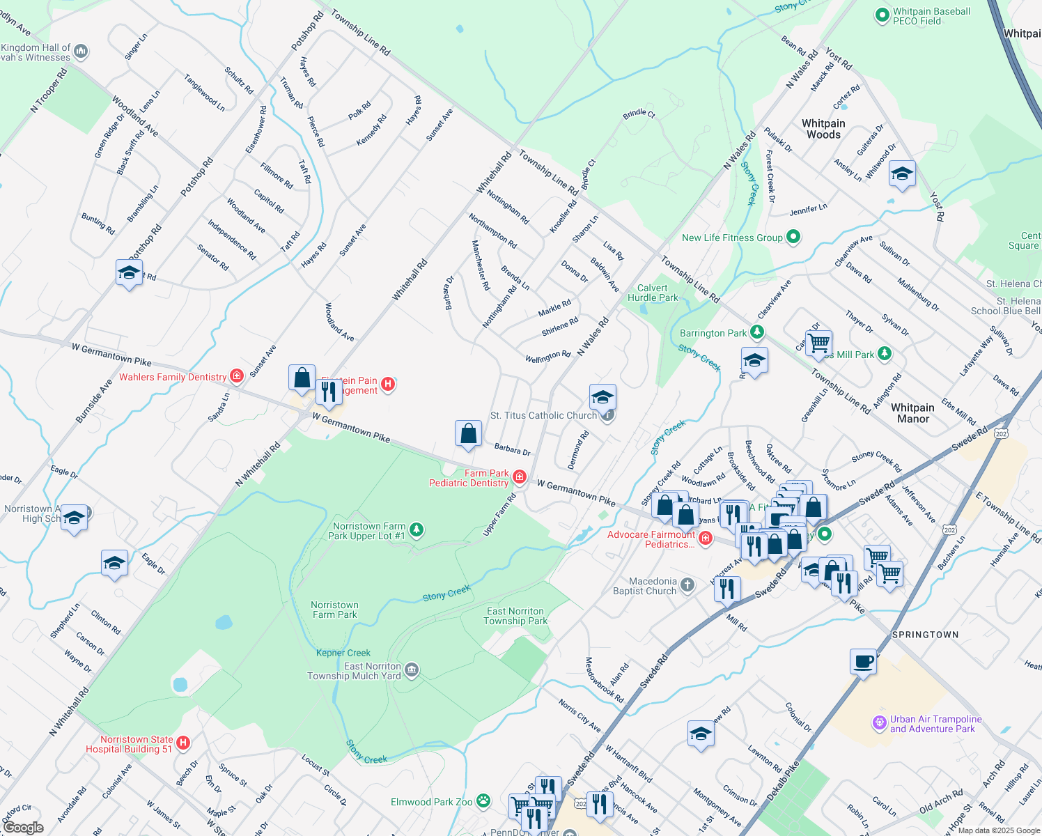 map of restaurants, bars, coffee shops, grocery stores, and more near 2925 Michele Drive in Eagleville