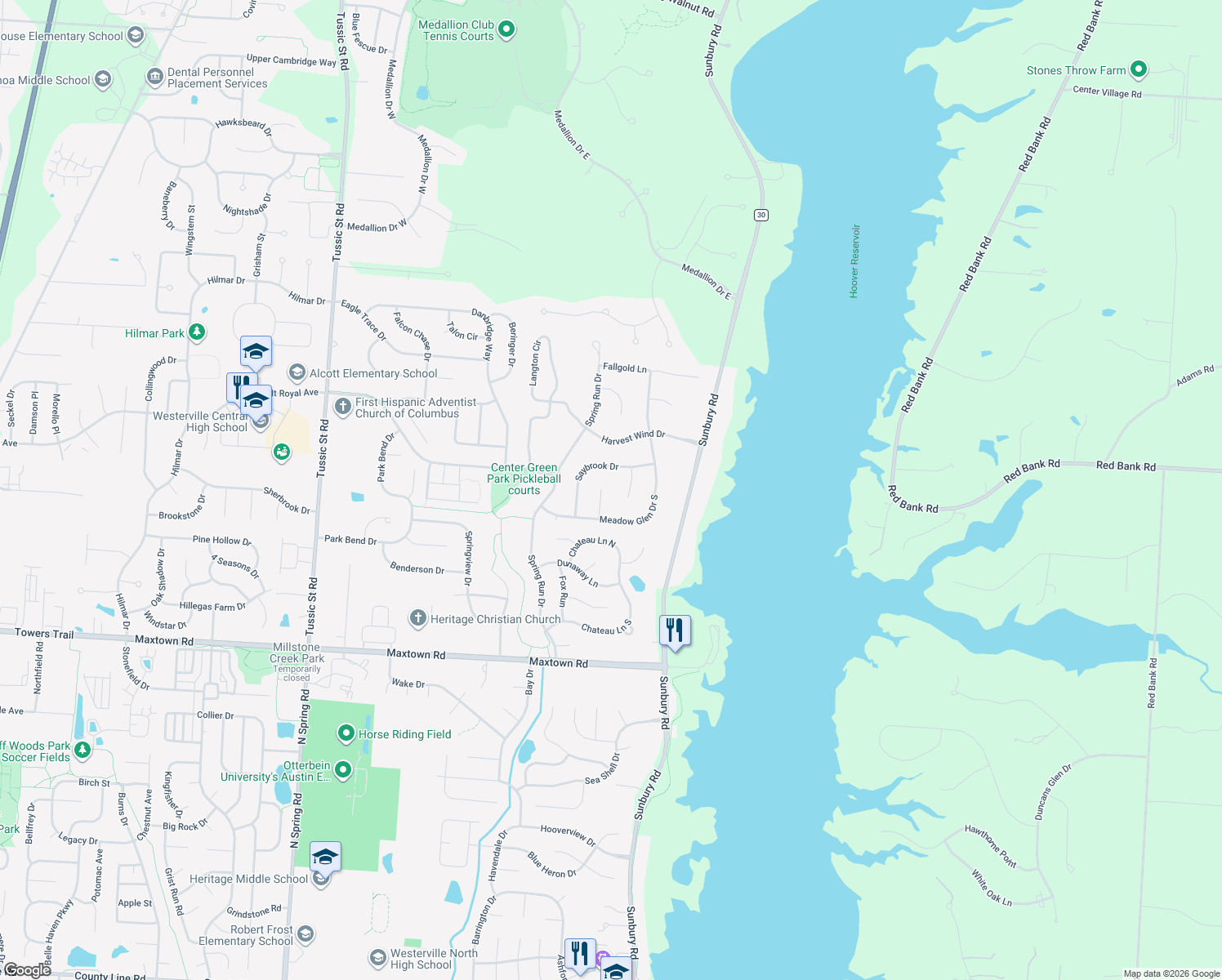 map of restaurants, bars, coffee shops, grocery stores, and more near 6579 Montchanin Ct in Westerville