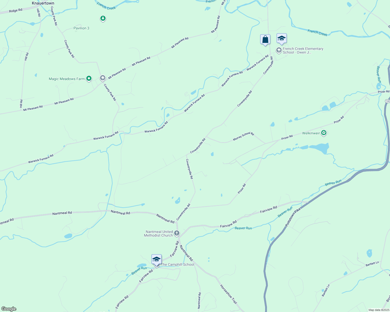 map of restaurants, bars, coffee shops, grocery stores, and more near 3896 Coventryville Road in Pottstown