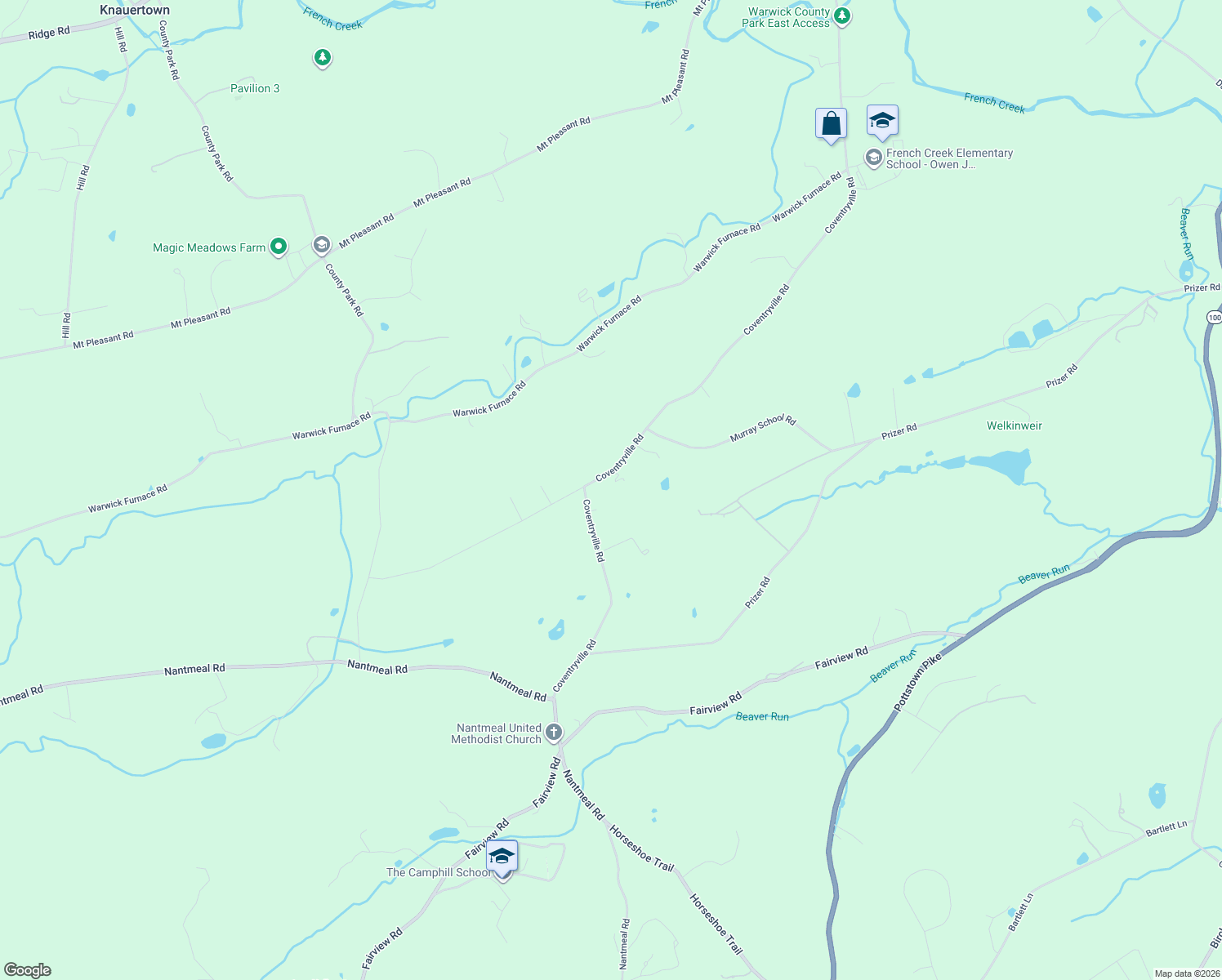 map of restaurants, bars, coffee shops, grocery stores, and more near 3886 Coventryville Road in Pottstown