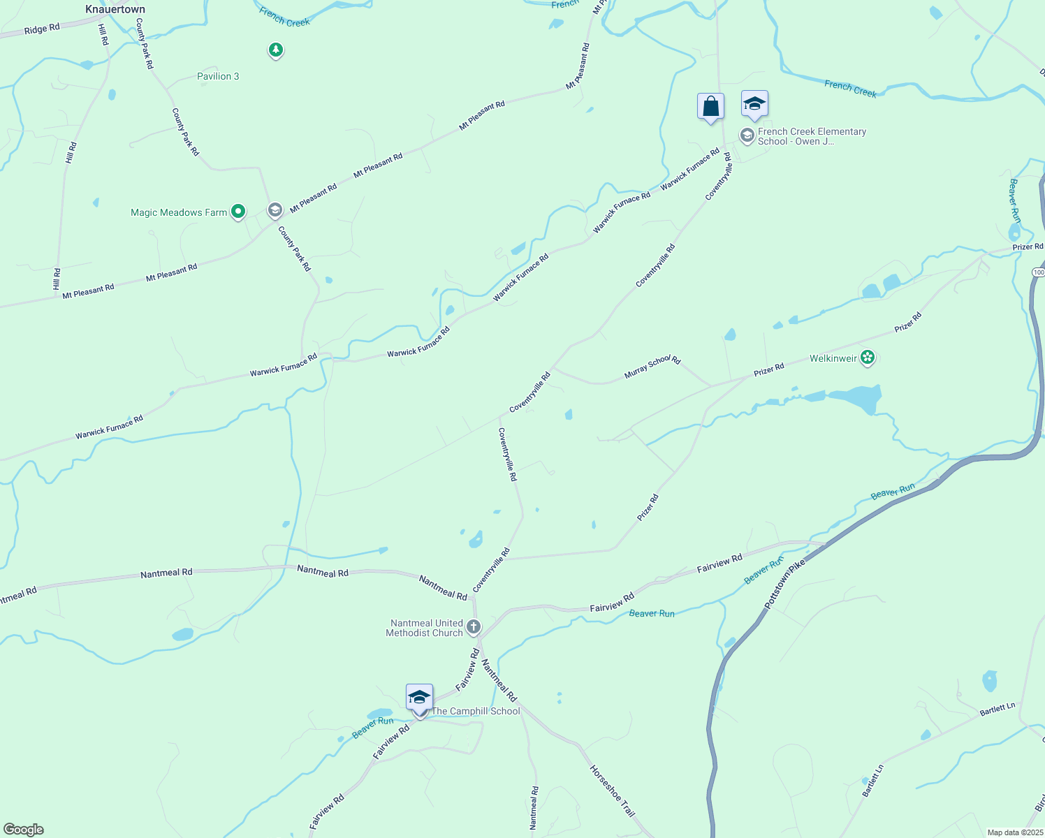 map of restaurants, bars, coffee shops, grocery stores, and more near 3896 Coventryville Road in Pottstown