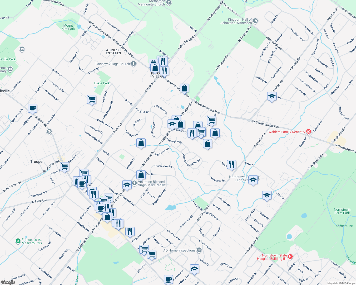 map of restaurants, bars, coffee shops, grocery stores, and more near 2478 Norrington Drive in Eagleville