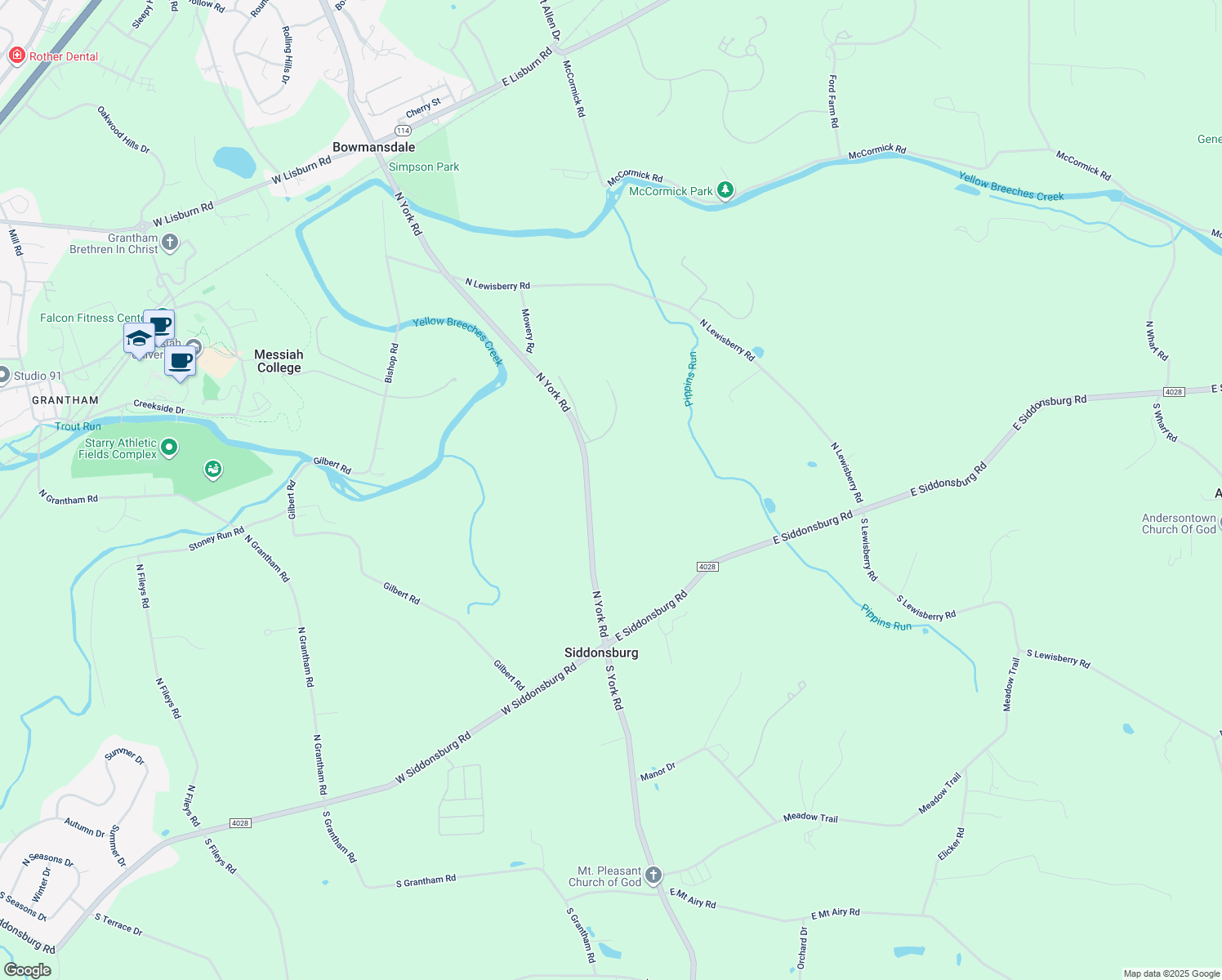 map of restaurants, bars, coffee shops, grocery stores, and more near 114 North York Road in Dillsburg