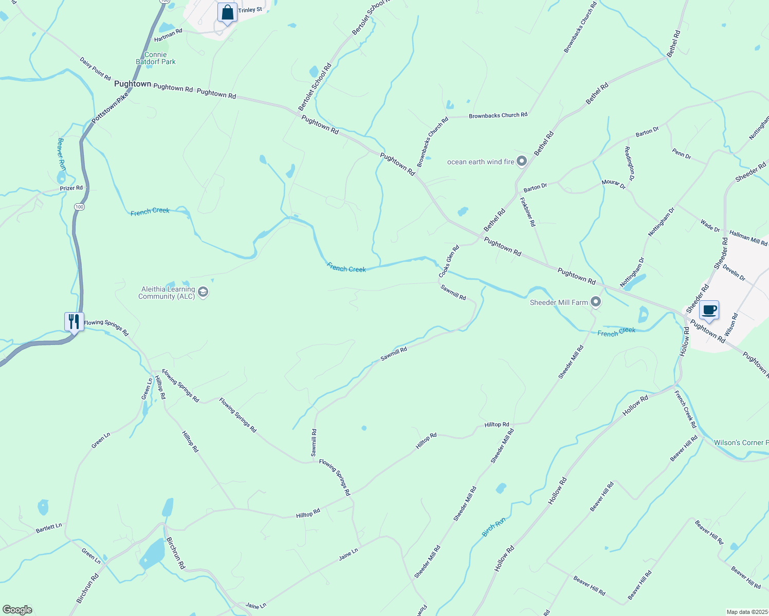 map of restaurants, bars, coffee shops, grocery stores, and more near 172 Cooks Glen Road in Spring City