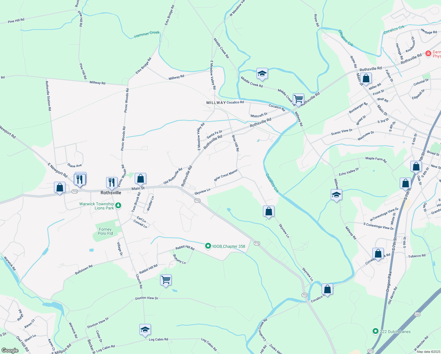 map of restaurants, bars, coffee shops, grocery stores, and more near 42 Briar Crest Manor in Lititz