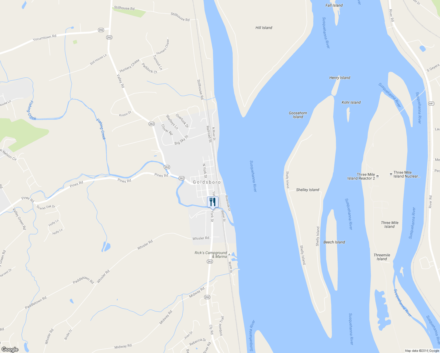 map of restaurants, bars, coffee shops, grocery stores, and more near 19 North River Street in Etters