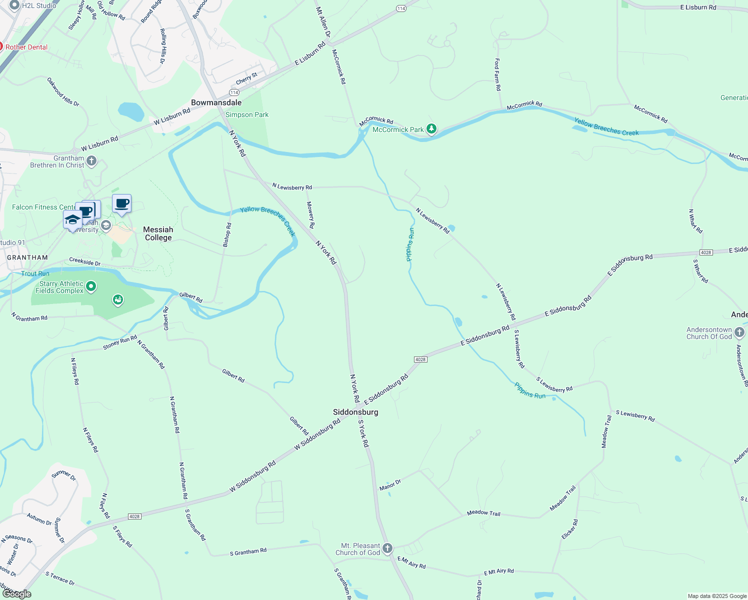 map of restaurants, bars, coffee shops, grocery stores, and more near 114 North York Road in Dillsburg