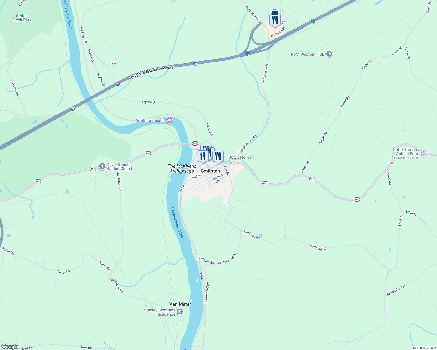 map of restaurants, bars, coffee shops, grocery stores, and more near 323 3rd St in Smithton