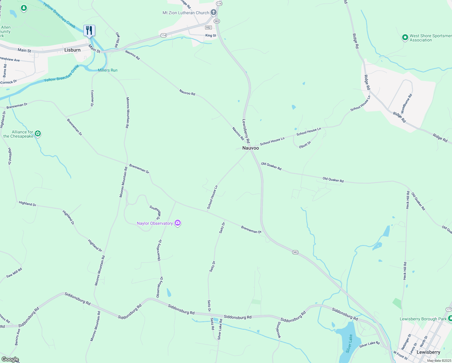 map of restaurants, bars, coffee shops, grocery stores, and more near 900 School House Ln in Lewisberry