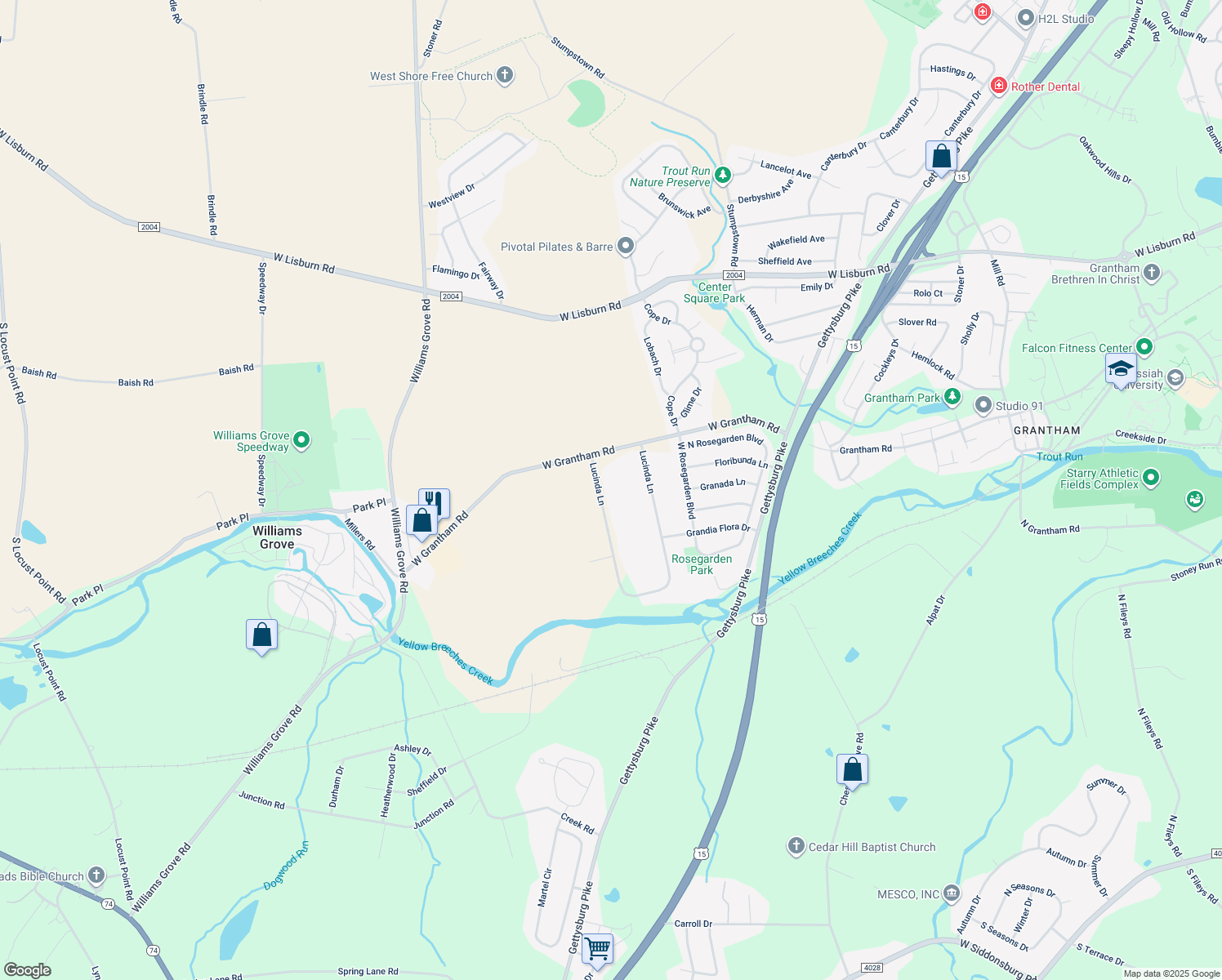 map of restaurants, bars, coffee shops, grocery stores, and more near 495 Lucinda Ln in Mechanicsburg