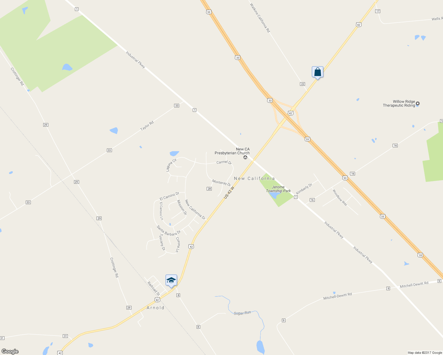 map of restaurants, bars, coffee shops, grocery stores, and more near 9700 Monteray Drive in Plain City