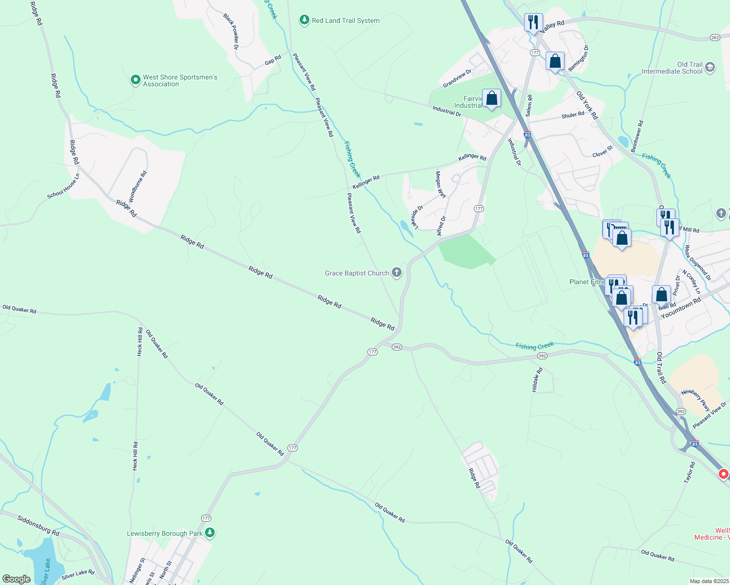 map of restaurants, bars, coffee shops, grocery stores, and more near 719 Pleasant View Road in Lewisberry