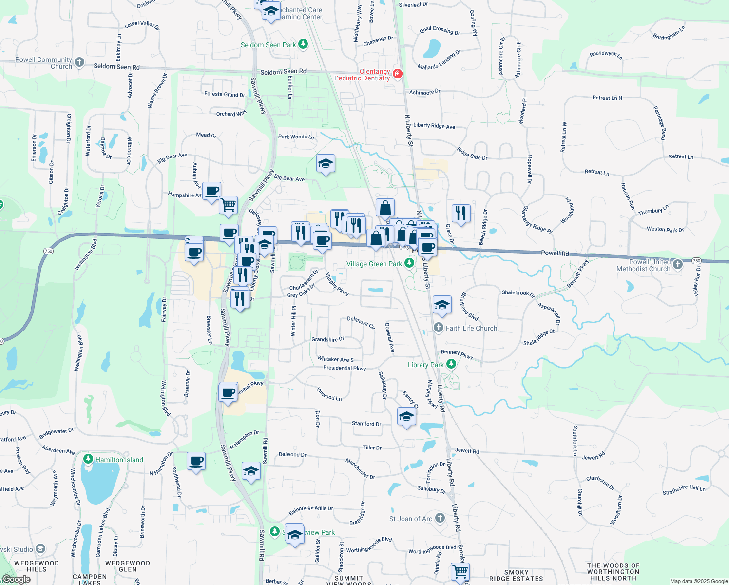 map of restaurants, bars, coffee shops, grocery stores, and more near 258 Wagon Trail N in Powell
