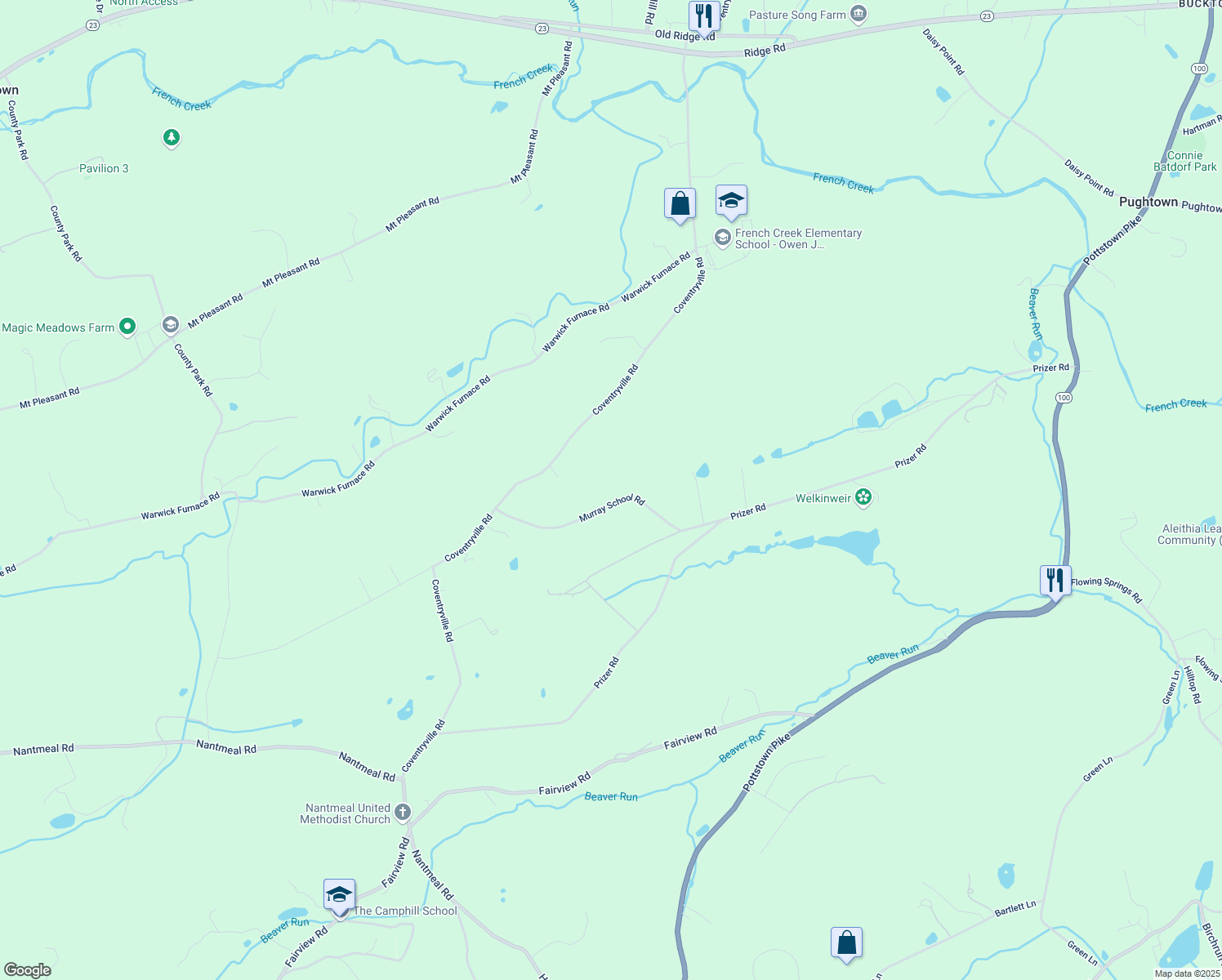 map of restaurants, bars, coffee shops, grocery stores, and more near 265 Murray School Road in Pottstown