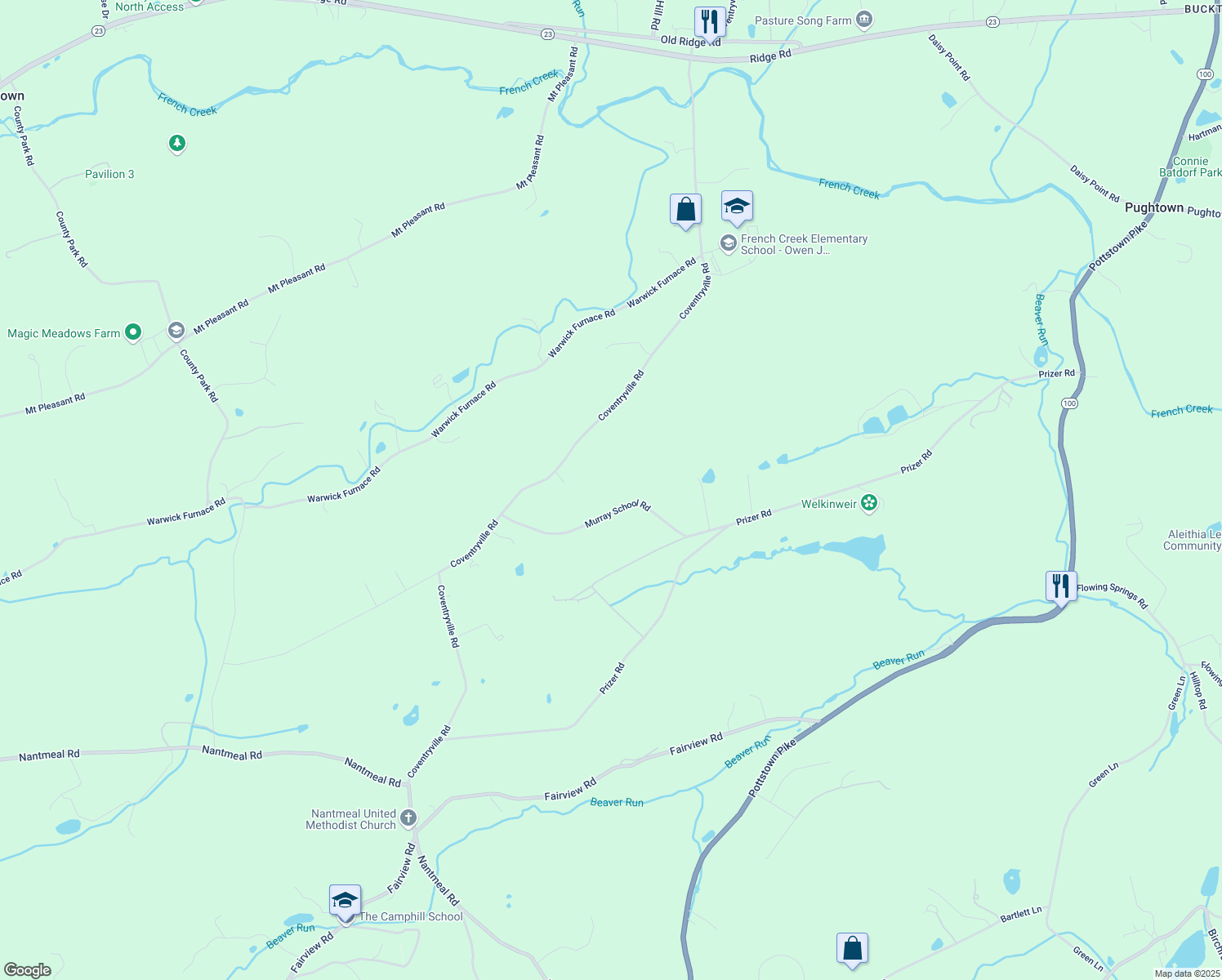 map of restaurants, bars, coffee shops, grocery stores, and more near 265 Murray School Road in Pottstown