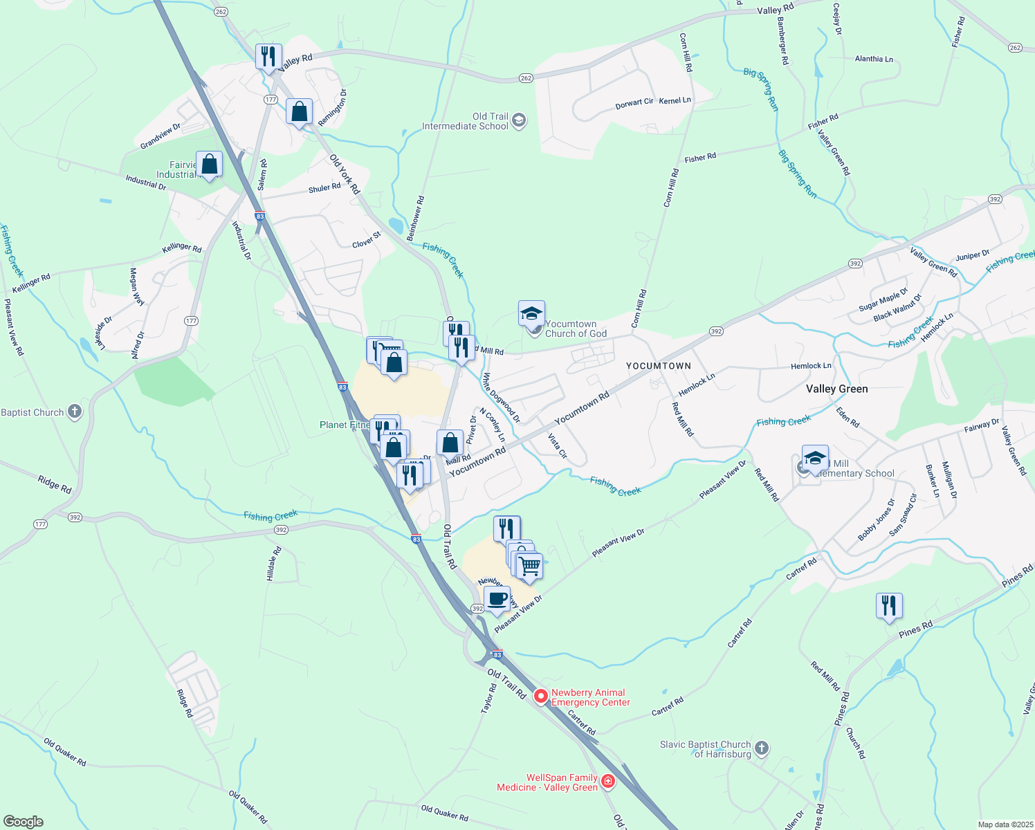 map of restaurants, bars, coffee shops, grocery stores, and more near 147 White Dogwood Drive in Goldsboro
