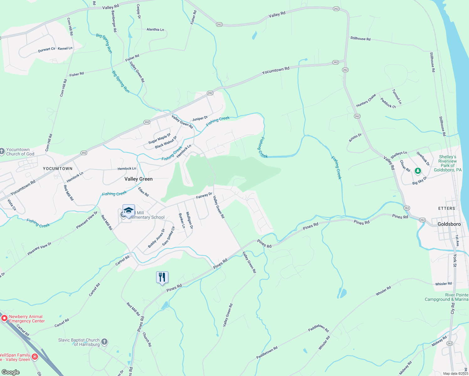 map of restaurants, bars, coffee shops, grocery stores, and more near 55 Hale Irwin Drive in Etters