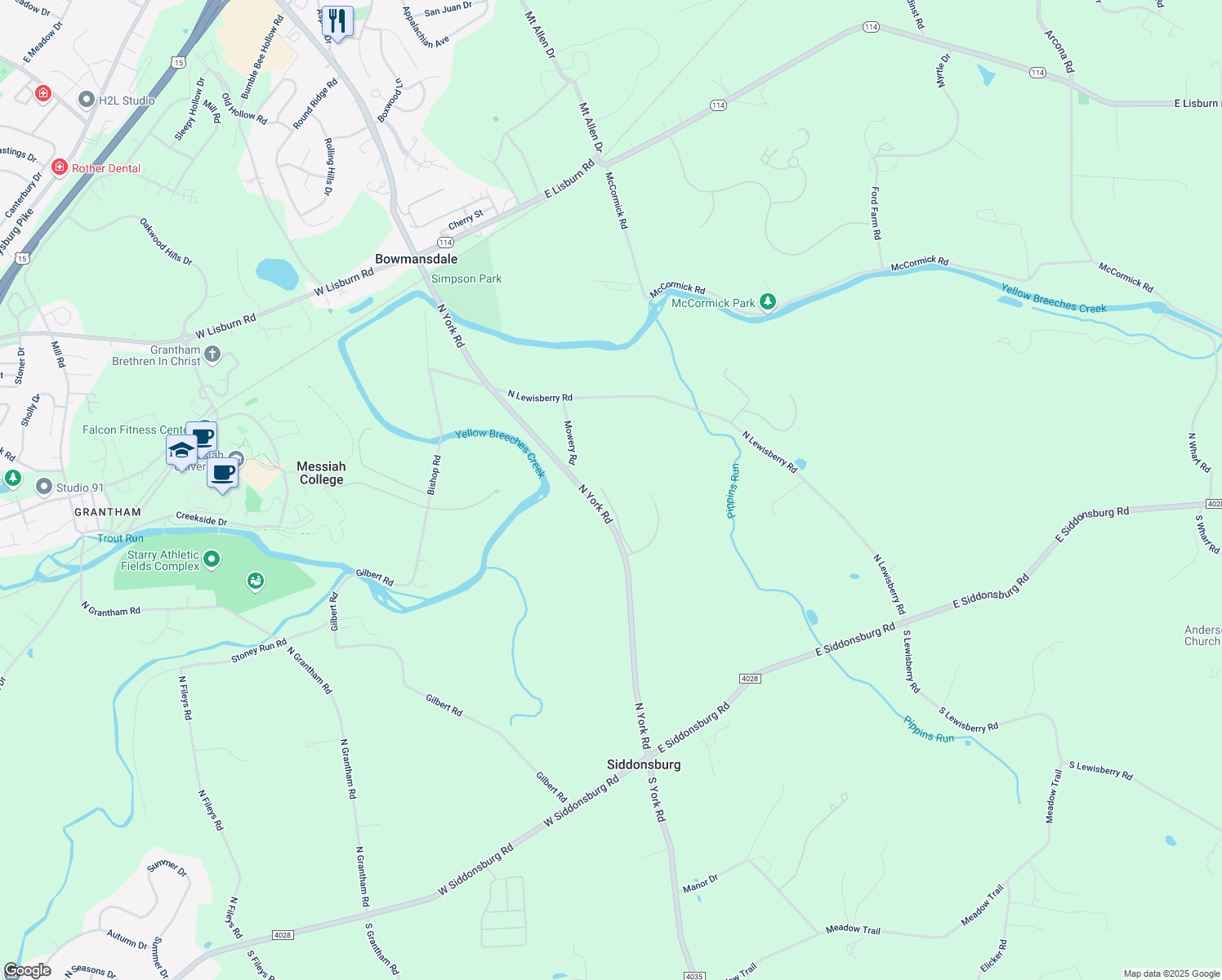 map of restaurants, bars, coffee shops, grocery stores, and more near in Dillsburg