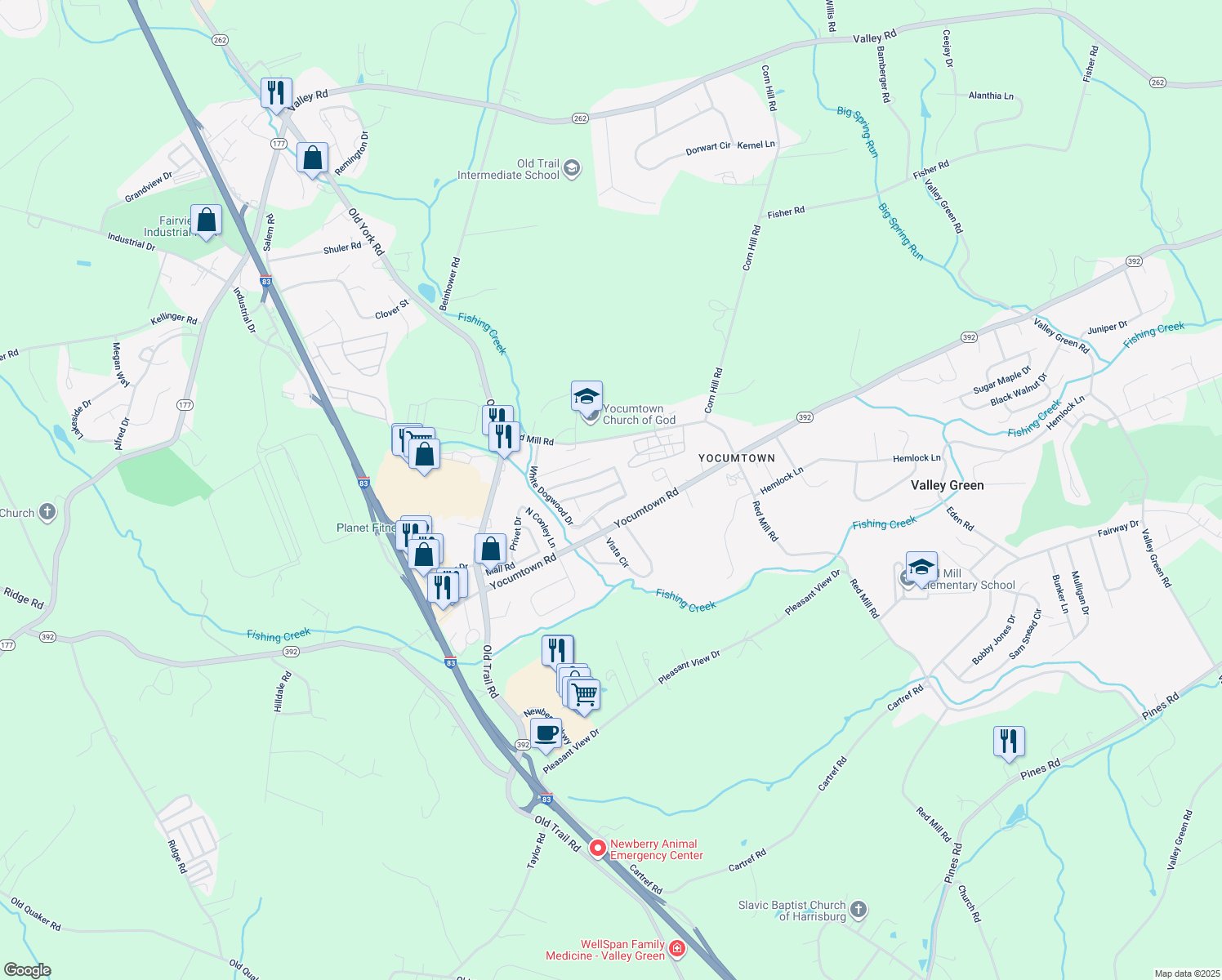 map of restaurants, bars, coffee shops, grocery stores, and more near 99 Rose of Sharon Drive in Goldsboro