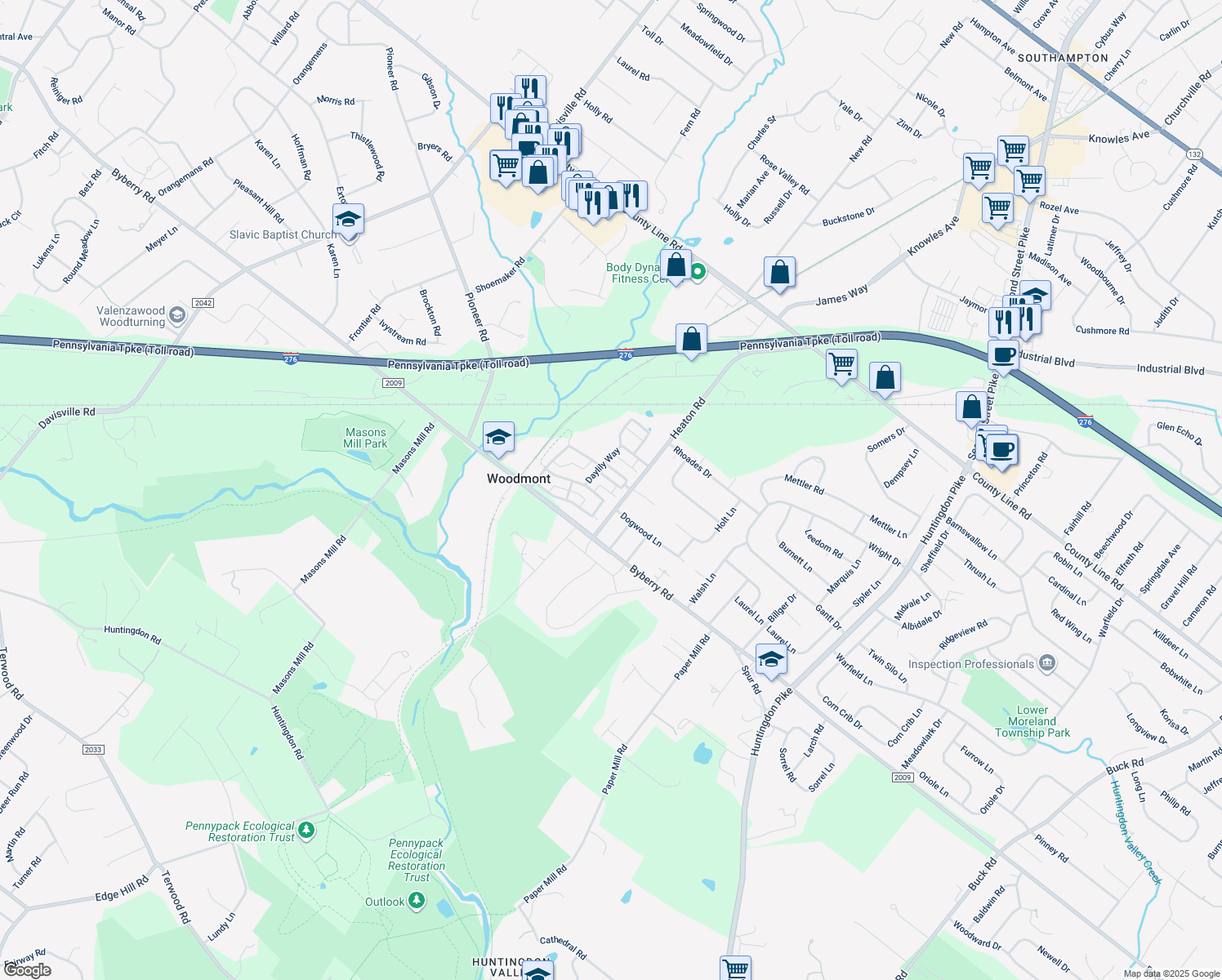 map of restaurants, bars, coffee shops, grocery stores, and more near 1612 Reading Circle in Montgomery County