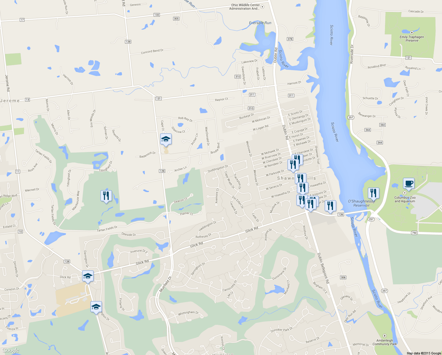 map of restaurants, bars, coffee shops, grocery stores, and more near 9470 Avemore Ct in Dublin