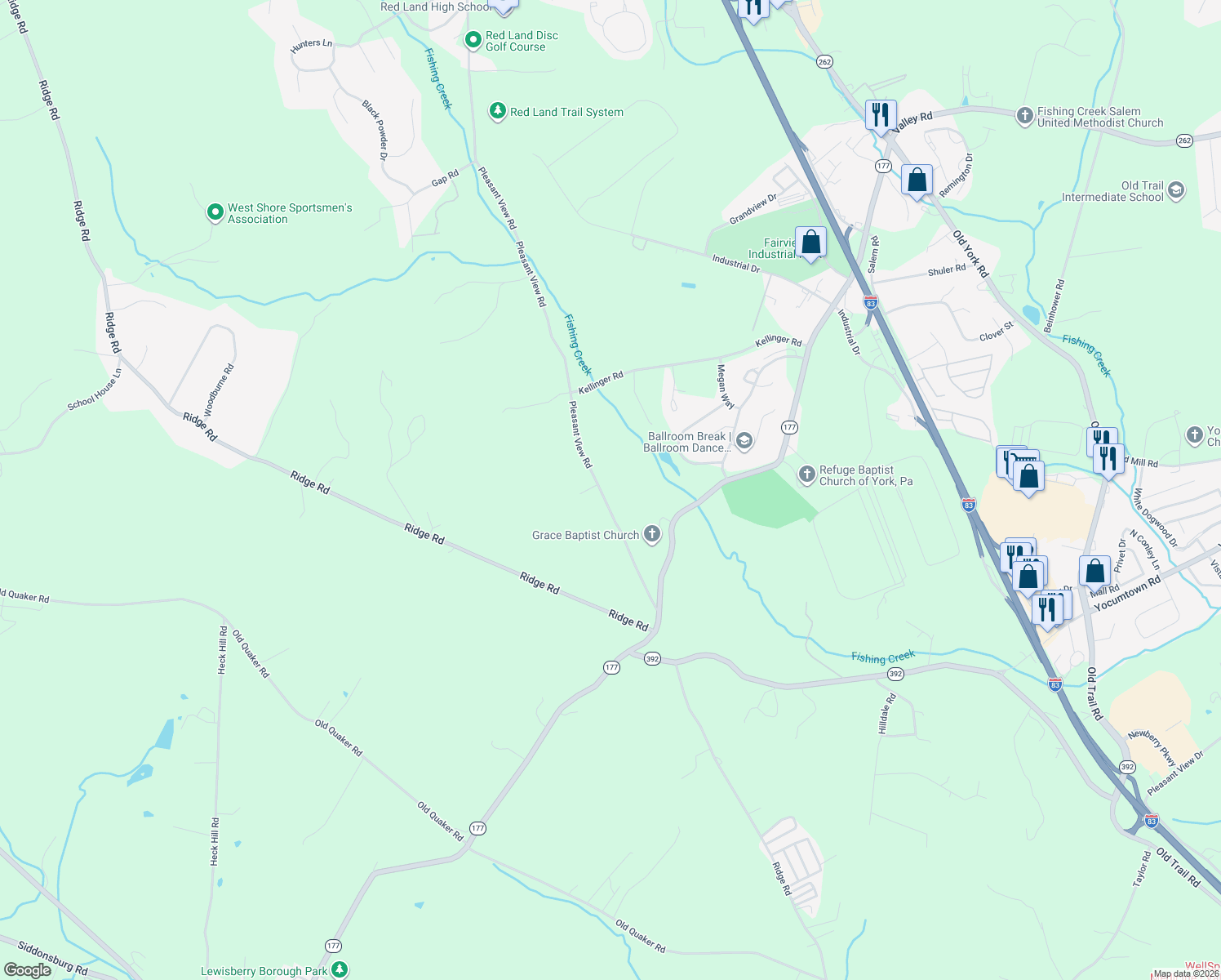 map of restaurants, bars, coffee shops, grocery stores, and more near 706 Pleasant View Rd in Lewisberry