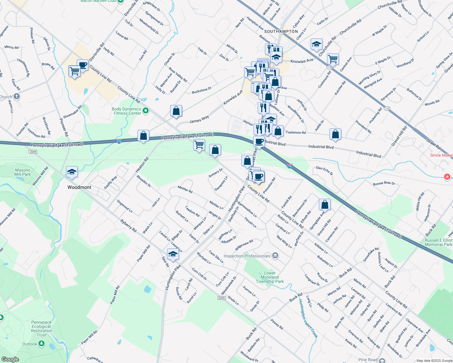 map of restaurants, bars, coffee shops, grocery stores, and more near 3895 Dempsey Lane in Montgomery